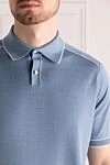 Stefano Ricci Men's silk polo shirt in blue with white trim - Contrasting trim. 100% silk. Buttons. Country of origin: Italy. Care: specialized cleaning - photo 5