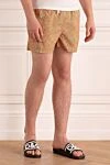 Kiton Men's orange polyester beach shorts - logo, fantasy pattern. two side, one back. 100% polyester. Closure: drawstring. Country of manufacture: Italy. Care: specialized cleaning - photo 3