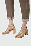 Beige leather sandals for women Paloma Barcelo - square toe. genuine leather. buckle. Heel: 7 centimeters. Country of manufacture: Italy. Care: specialized cleaning - photo 2