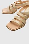 Paloma Barcelo Beige leather sandals for women - square toe. genuine leather. buckle. Heel: 7 centimeters. Country of manufacture: Italy. Care: specialized cleaning - photo 5