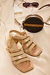 Beige leather sandals for women Paloma Barcelo - square toe. genuine leather. buckle. Heel: 7 centimeters. Country of manufacture: Italy. Care: specialized cleaning - photo 6