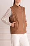 Peserico Women's brown leather vest - 100% genuine leather. Closure: zipper. two side pockets. Country of manufacture: Italy. Care: specialized cleaning - photo 3