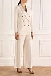 Peserico Women's white trouser suit - contrasting buttons. 65% cotton, 34% viscose, 1% elastane. buttons, hook, zipper. two side pockets, two trouser pockets. Country of manufacture: Italy. Care: specialized cleaning - photo 3