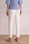 White viscose trousers for women Peserico - two pockets. 97% viscose, 3% elastane. elastic belt. Country of manufacture: Italy. Care: specialized cleaning - photo 4