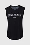 Balmain Футболка из хлопка черная женская - без рукавов, логотип, пуговицы на плече. 100% хлопок. Страна производитель: Франция. Уход: специализированная чистка - фото 1