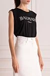 Balmain Футболка из хлопка черная женская - без рукавов, логотип, пуговицы на плече. 100% хлопок. Страна производитель: Франция. Уход: специализированная чистка - фото 3