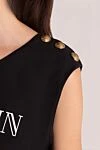 Balmain Футболка из хлопка черная женская - без рукавов, логотип, пуговицы на плече. 100% хлопок. Страна производитель: Франция. Уход: специализированная чистка - фото 5