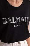 Футболка из хлопка черная женская Balmain - без рукавов, логотип, пуговицы на плече. 100% хлопок. Страна производитель: Франция. Уход: специализированная чистка - фото 6