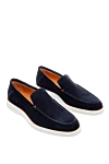 Santoni Blue suede moccasins for men - contrast sole,. 100% suede. platform height 2cm. Country of manufacture: Italy. Care: specialized cleaning - photo 3