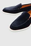 Santoni Blue suede moccasins for men - contrast sole,. 100% suede. platform height 2cm. Country of manufacture: Italy. Care: specialized cleaning - photo 5