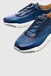 Santoni Кроссовки из кожи синие мужские - перфорация, контрастная подошва. кожа. шнуровка. высота 2 см. Страна производитель: Италия. Уход: специализированная чистка - фото 5