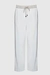 Peserico White viscose trousers for women - contrasting belt. four pockets. 97% viscose, 3% elastane. drawstring. Country of manufacture: Italy. Care: specialized cleaning - photo 1