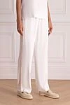 Peserico White viscose trousers for women - contrasting belt. four pockets. 97% viscose, 3% elastane. drawstring. Country of manufacture: Italy. Care: specialized cleaning - photo 3