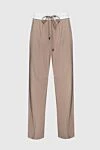 Peserico Beige viscose pants for women - contrasting belt. four pockets. 97% viscose, 3% elastane. drawstring. Country of manufacture: Italy. Care: specialized cleaning - photo 1