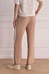 Beige viscose pants for women Peserico - contrasting belt. four pockets. 97% viscose, 3% elastane. drawstring. Country of manufacture: Italy. Care: specialized cleaning - photo 4