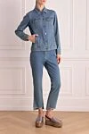 Peserico Women's blue cotton and elastane trouser suit - stripe pattern. 97% cotton, 3% elastane. buttons, zipper. two side pockets, two trouser pockets. Country of manufacture: Italy. Care: specialized cleaning - photo 3