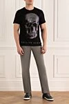 Black cotton T-shirt for men Philipp Plein - print, logo, pattern. 100% cotton. Country of origin: Italy. Care: specialized cleaning - photo 2