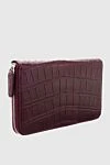 Cesare di Napoli Men's clutch bag made of crocodile skin burgundy - Textured leather. 100% crocodile skin. Closure: Zipper. Two compartments. Country of manufacture: Italy. Care: specialized cleaning - photo 3