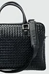 Cesare di Napoli Black leather briefcase for men - weaving, logo. 100% leather. side pocket. Fastener: zipper. Country of manufacture: Italy. Care: specialized cleaning - photo 5