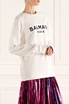 Balmain Свитшот из хлопка белый женский - вышивка лого. 99% хлопок, 1% эластан. Страна производитель: Франция. Уход: специализированная чистка - фото 3