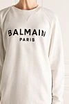 Balmain Свитшот из хлопка белый женский - вышивка лого. 99% хлопок, 1% эластан. Страна производитель: Франция. Уход: специализированная чистка - фото 5