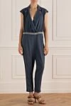 Jumpsuit made of viscose and elastane blue for women Lorena Antoniazzi - contrasting belt. 95% viscose, 5% elastane. Closure: buttons. Country of manufacture: Italy. Care: specialized cleaning - photo 2