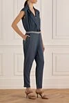 Lorena Antoniazzi Jumpsuit made of viscose and elastane blue for women - contrasting belt. 95% viscose, 5% elastane. Closure: buttons. Country of manufacture: Italy. Care: specialized cleaning - photo 3