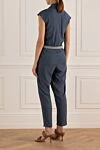 Jumpsuit made of viscose and elastane blue for women Lorena Antoniazzi - contrasting belt. 95% viscose, 5% elastane. Closure: buttons. Country of manufacture: Italy. Care: specialized cleaning - photo 4