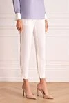 Lorena Antoniazzi White viscose trousers for women - two pockets. 95% viscose, 5% elastane. elastic belt. Country of manufacture: Italy. Care: specialized cleaning - photo 3