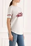 Saint Laurent White cotton T-shirt for women - contrast stripe, lame, logo print. 100% cotton. Country of manufacture: Italy. Care: specialized cleaning - photo 3