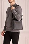 Shoulder bag made of genuine leather black for men Salvatore Ferragamo - Textured leather, contrast zipper. Adjustable strap. 100% genuine leather. Size: 28*24*5. Two compartments. Closure: Zipper. Country of origin: Italy. Care: specialized cleaning - photo 2