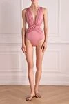 Купальник совместный из полиамида и лайкры розовый женский OYE Swimwear - драпировка. 80% полиамид, 20% лайкра. крючки. Страна производитель: Италия. Уход: специализированная чистка - фото 2