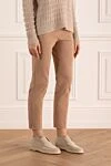 Peserico Beige cotton trousers for women - two pockets. 93% cotton, 7% elastane. elastic belt. Country of manufacture: Italy. Care: specialized cleaning - photo 3