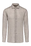 Corneliani Men's brown linen shirt - dot print. 100% linen. Closure: buttons. Country of manufacture: Italy. Care: specialized cleaning - photo 1