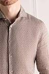 Corneliani Men's brown linen shirt - dot print. 100% linen. Closure: buttons. Country of manufacture: Italy. Care: specialized cleaning - photo 5