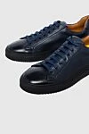 Doucal`s Blue leather sneakers for men - contrast sole. 100% genuine leather. lacing. height 2 cm. Country of origin: Italy. Care: specialized cleaning - photo 5