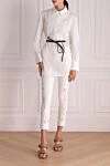 White cotton and polyamide blouse for women Peserico - contrast belt on the waist. cotton, polyamide, elastane. buttons. Country of manufacture: Italy. Care: specialized cleaning - photo 2