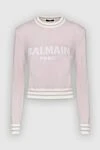 Balmain Джемпер фиолетовый женский - контрастные полоски, логотип. 57% шерсть, 25% кашемир, 18% вискоза. Страна производитель: Франция. Уход: специализированная чистка - фото 1