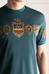 Dolce & Gabbana Cotton T-shirt blue for men - logo, picture print. 100% cotton. Country of manufacture: Italy. Care: specialized cleaning - photo 5