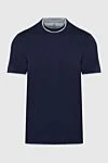 Brunello Cucinelli Blue cotton T-shirt for men - piping on the collar and sleeves. 100% cotton. Country of manufacture: Italy. Care: specialized cleaning - photo 1