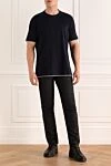 Blue cotton T-shirt for men Brunello Cucinelli - piping on the collar and sleeves. 100% cotton. Country of manufacture: Italy. Care: specialized cleaning - photo 2