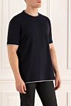 Brunello Cucinelli Blue cotton T-shirt for men - piping on the collar and sleeves. 100% cotton. Country of manufacture: Italy. Care: specialized cleaning - photo 3