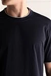 Brunello Cucinelli Blue cotton T-shirt for men - piping on the collar and sleeves. 100% cotton. Country of manufacture: Italy. Care: specialized cleaning - photo 5
