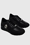 Billionaire Black leather sneakers for men - metal logo. 100% genuine leather. lacing. sole height 2cm. Country of manufacture: Italy. Care: specialized cleaning - photo 3