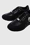 Billionaire Black leather sneakers for men - metal logo. 100% genuine leather. lacing. sole height 2cm. Country of manufacture: Italy. Care: specialized cleaning - photo 5