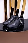 Black leather sneakers for men Billionaire - metal logo. 100% genuine leather. lacing. sole height 2cm. Country of manufacture: Italy. Care: specialized cleaning - photo 6