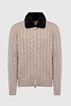 Tombolini Men's cardigan made of wool and natural fur, beige - Relief pattern. Fur collar. 100% wool, 100% real fur. Closure: Zipper. Country of manufacture: Italy. Care: specialized cleaning - photo 1