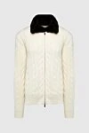 Tombolini Men's cardigan made of wool and natural fur, white - Relief pattern. Fur collar. 100% wool, 100% real fur. Closure: Zipper. Country of manufacture: Italy. Care: specialized cleaning - photo 1