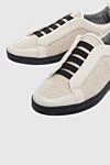 Doucal`s Beige leather and textile sneakers for men - contrast sole, logo. leather interior. 70% genuine leather, 30% textile. lacing. height 2 cm. Country of manufacture: Italy. Care: specialized cleaning - photo 5