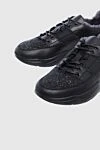 Doucal`s Black leather and textile sneakers for men - textile inserts. leather interior. 70% genuine leather, 30% textile. lacing. height 2 cm. Country of manufacture: Italy. Care: specialized cleaning - photo 5